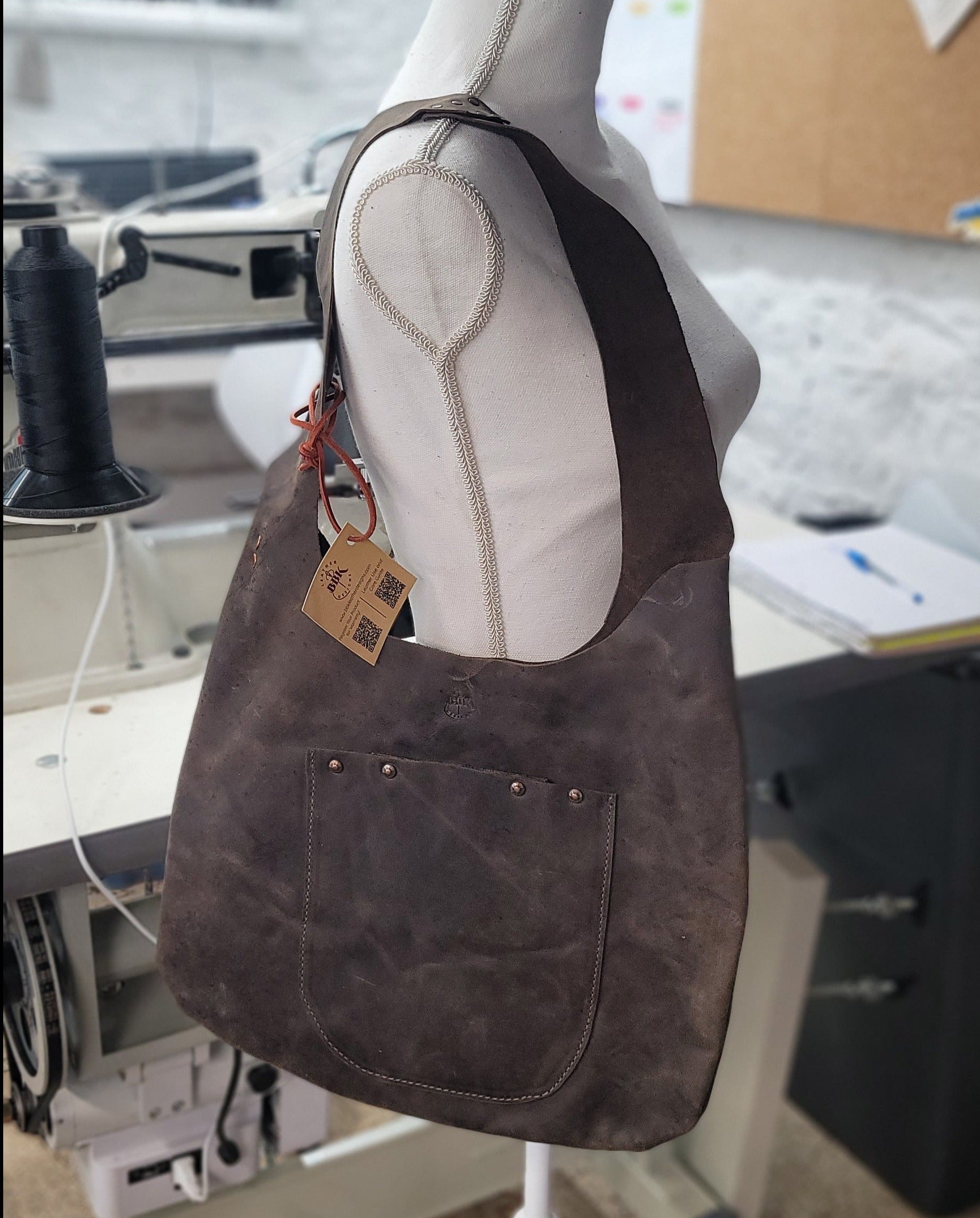 bbk handmade leather dark brown hobo bag