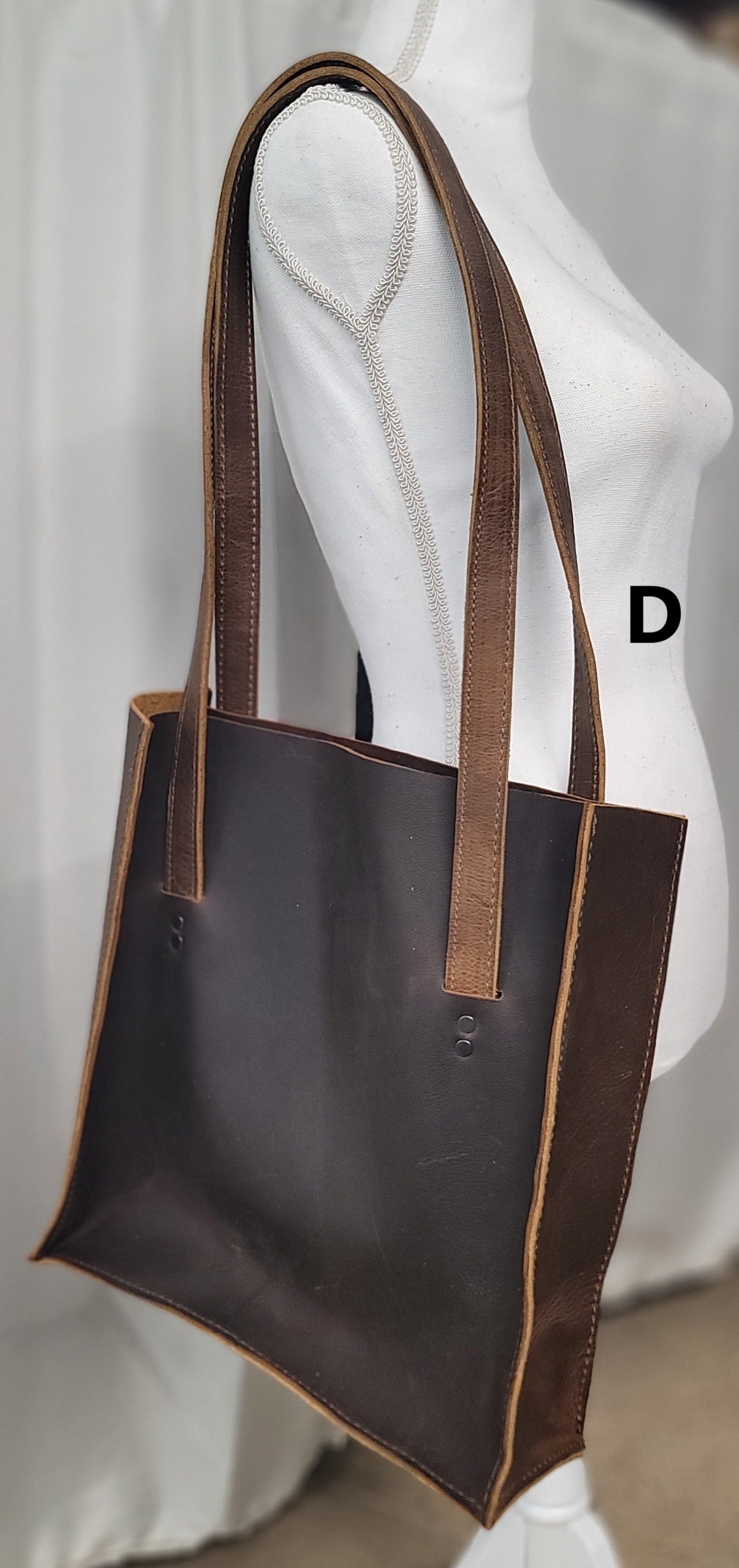 handmade leather dark brown tote bbk