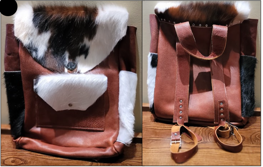 handmade leather cow fur brown bookbag backpack bbk