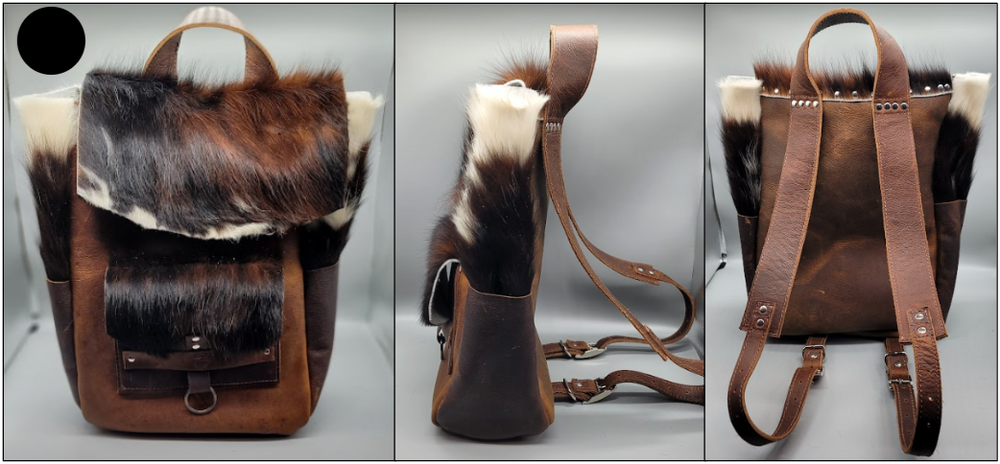 handmade leather cow fur bookbag backpack bbk