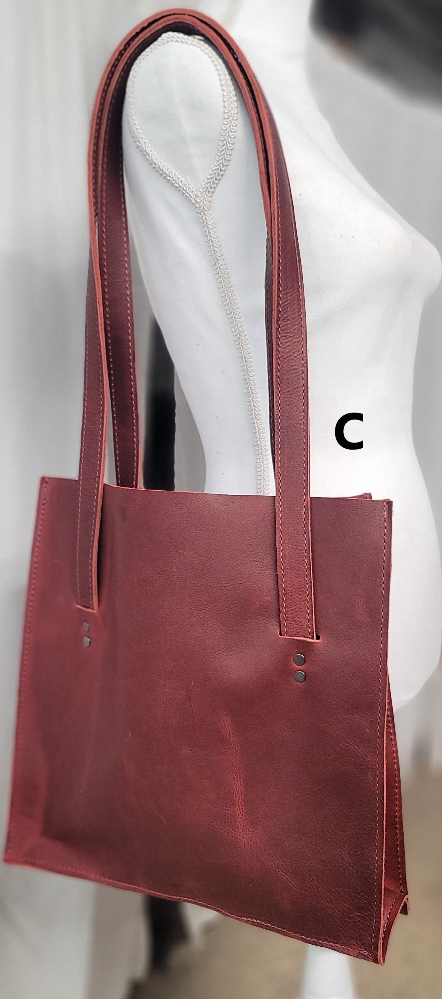 handmade leather dark red tote bbk