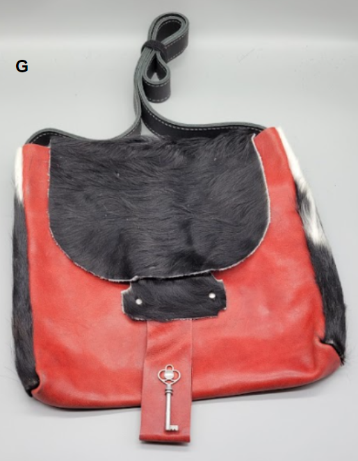 handmade leather red and cow fur crossbody satchel bbk