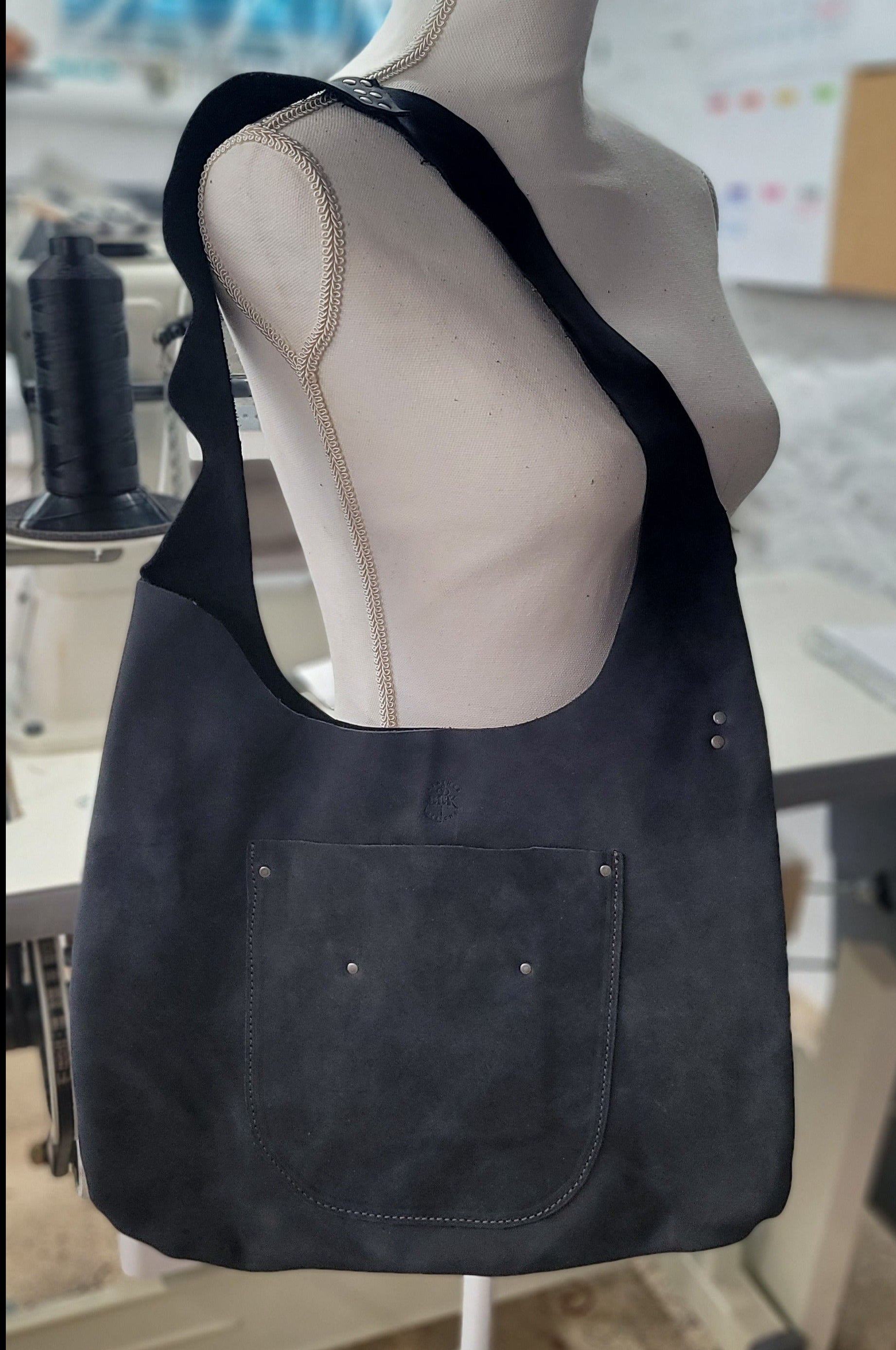 bbk handmade leather blue gray hobo bag