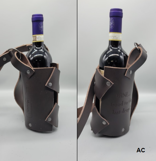 Brown handmade leather wine carrier AC bbk