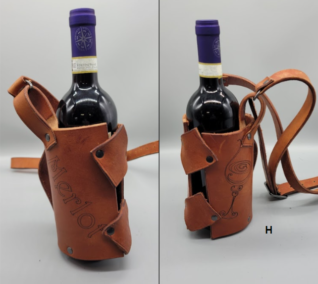 Tan handmade leather wine carrier H bbk