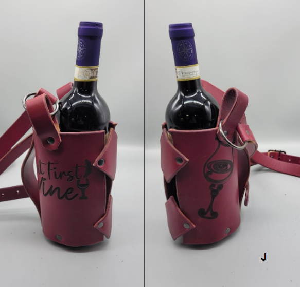 Purple leather handmade wine carrier J bbk