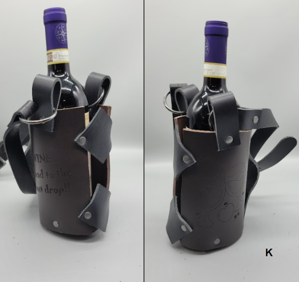 Brown and black handmade leather wine carrier K bbk