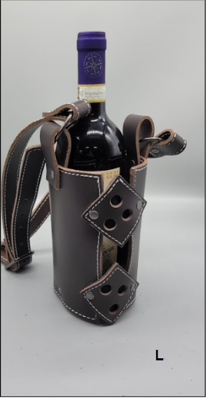 Black handmade leather wine carrier L bbk