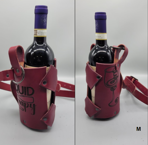 Purple leather handmade wine carrier M bbk