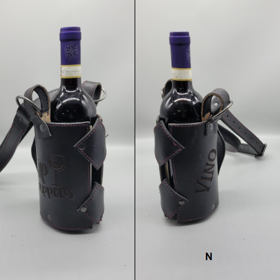 Black leather handmade wine carrier N bbk