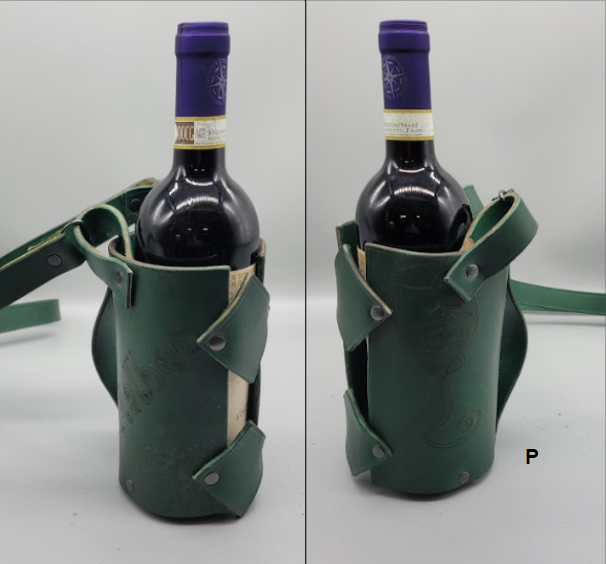 Green leather handmade wine carrier P bbk