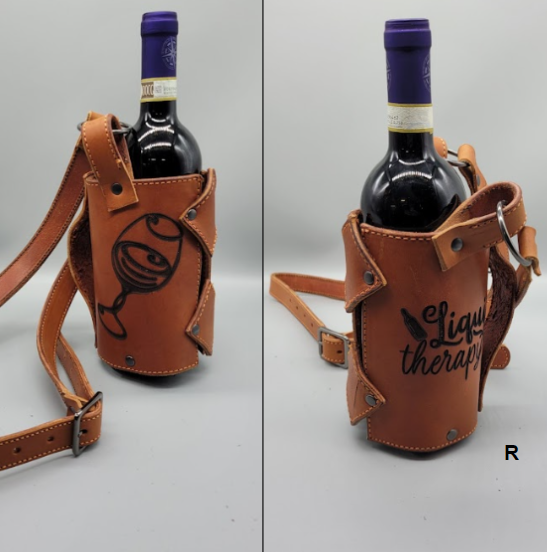 Tan handmade leather wine carrier R bbk