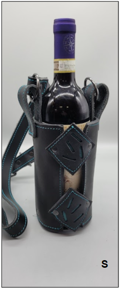 Black leather handmade wine carrier bbk