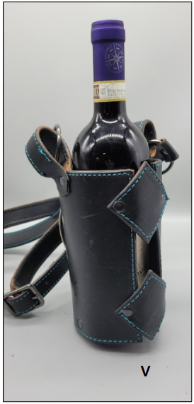 Black leather handmade wine carrier V bbk