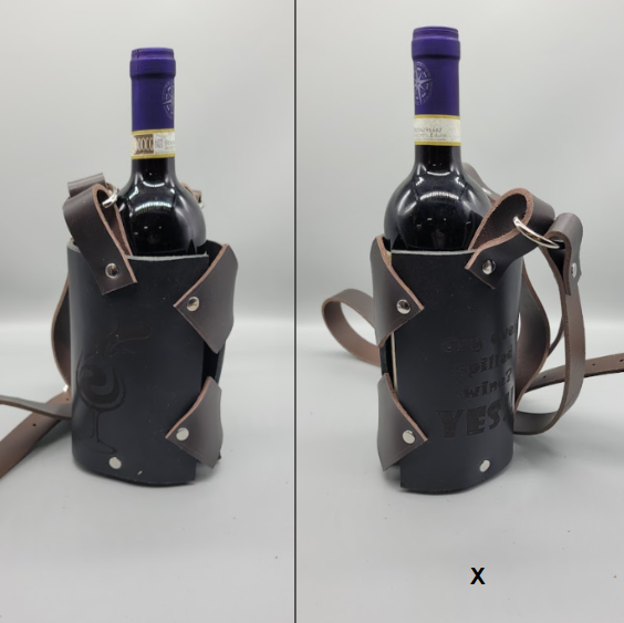 Black and brown leather handmade wine carrier X bbk